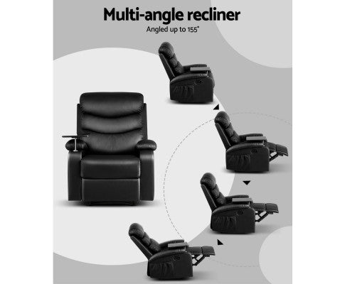 Artiss Recliner Chair Leather Black Tray Table Erika