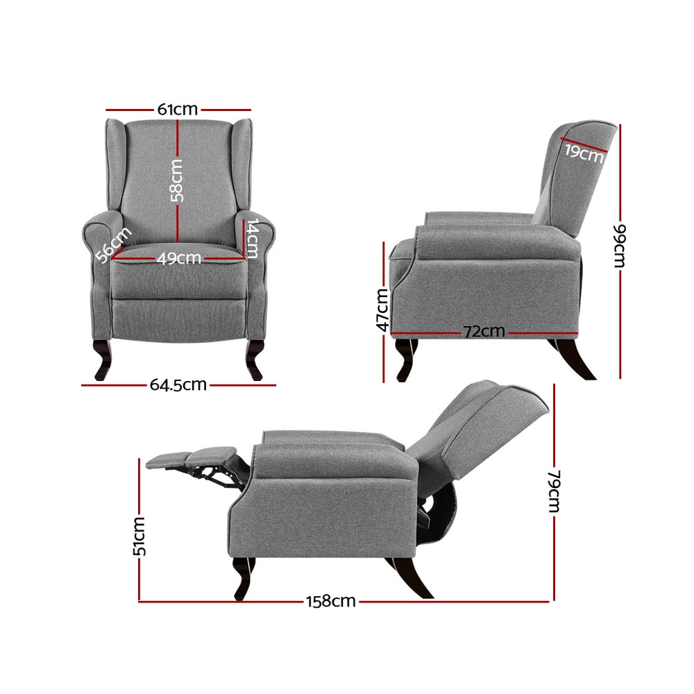 Artiss Recliner Chair - Fabric Grey