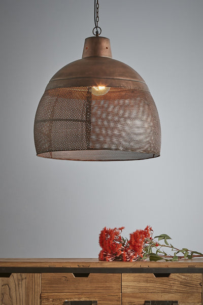 Riva Large - Antique Copper - Perforated Iron Dome Pendant Light - House of Isabella AU