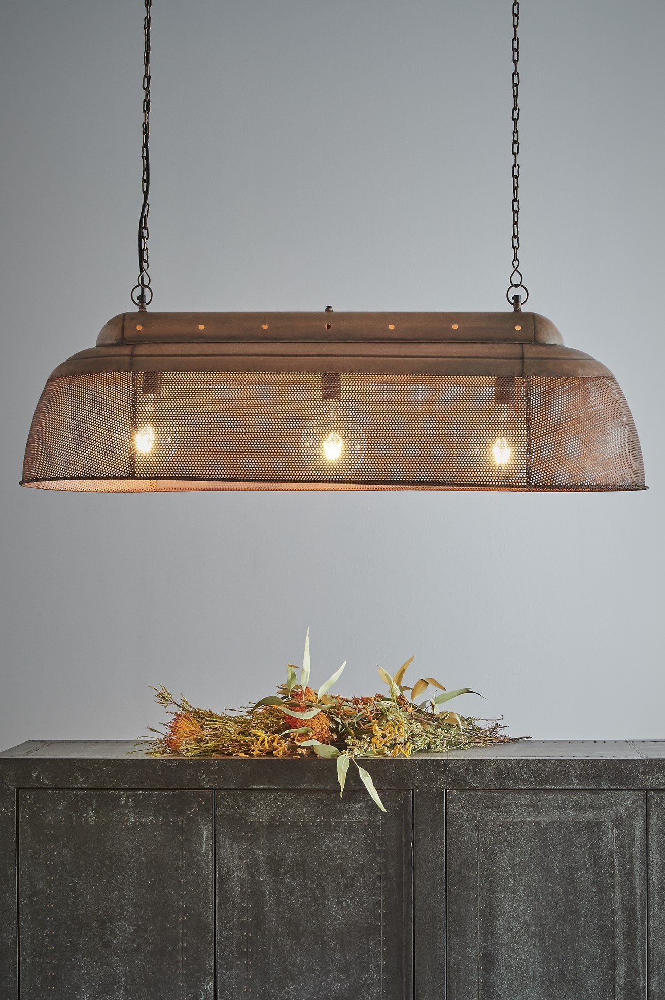 Riva Long - Antique Copper - Perforated Iron Elongated Pendant Light - House of Isabella AU