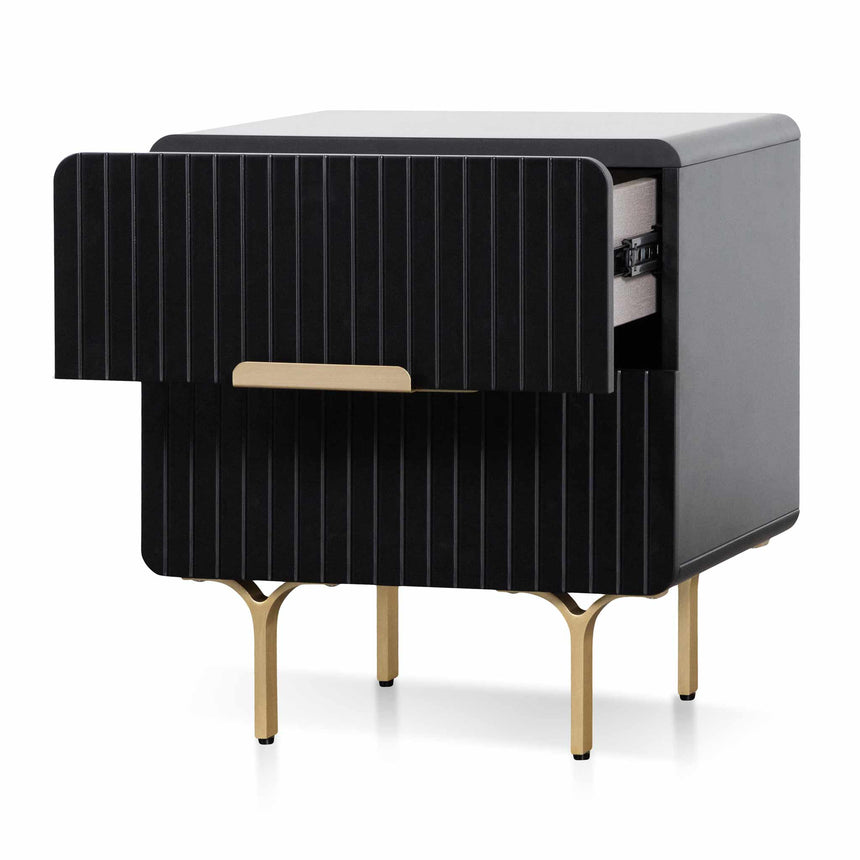 Matte Black Bedside Table - Brass Legs and Handle