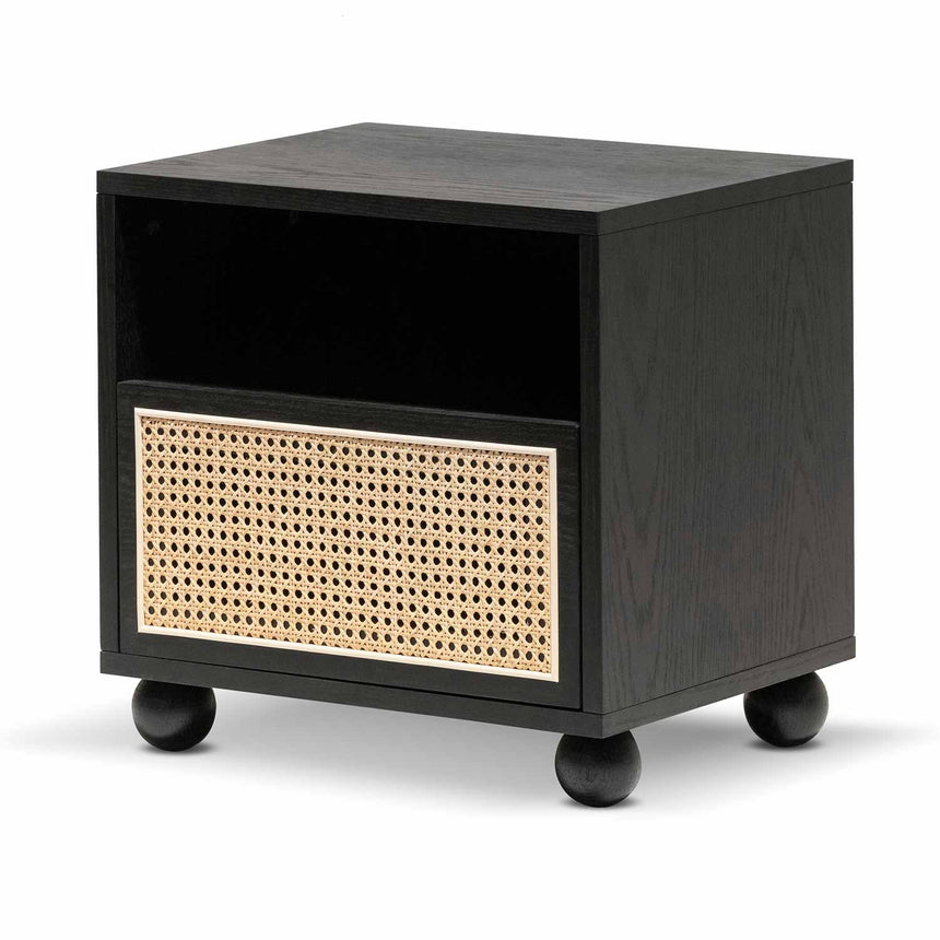 Wooden Side Table with Rattan Front - Black