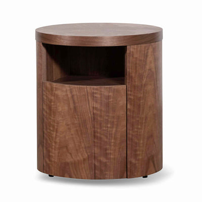 Round Wooden Bedside Table With Drawer - Walnut