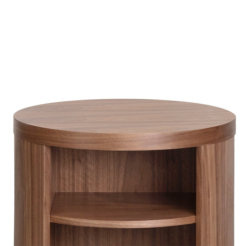 Round Wooden Bedside Table - Walnut