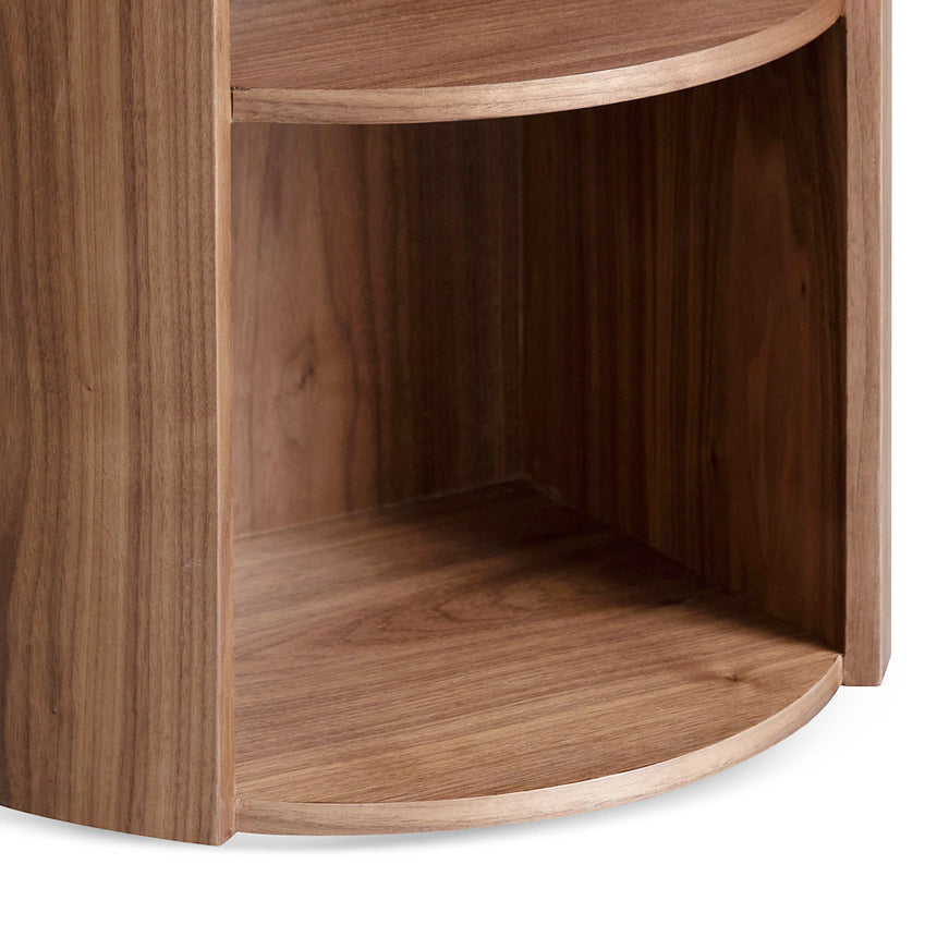 Round Wooden Bedside Table - Walnut