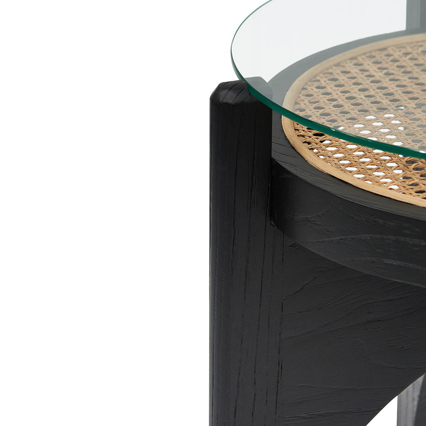 50cm Round Glass Side Table - Black
