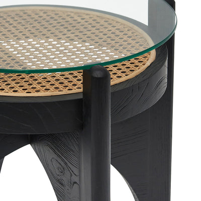 50cm Round Glass Side Table - Black