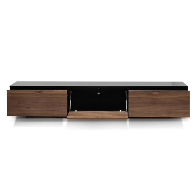 2.3m Wooden Entertainment Unit - Black with Walnut Drawers