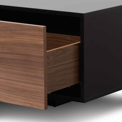 2.3m Wooden Entertainment Unit - Black with Walnut Drawers