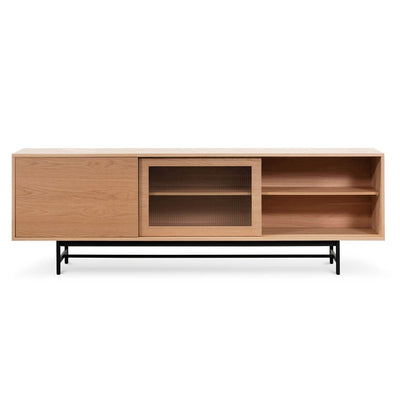 2.1m Wooden Entertainment TV Unit - Natural with Flute Glass Door