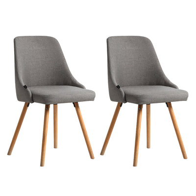 Set of 2 Replica Dining Chairs Beech Wooden Timber Chair Kitchen Fabric Grey