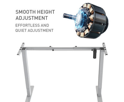 FORTIA Single Motor Sit/Stand Desk Frame, 58 x 90-135cm, 72-118cm Height Adjustable, 70kg Load, Silver