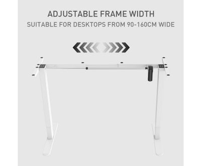 FORTIA Single Motor Sit/Stand Desk Frame, 58 x 90-135cm, 72-118cm Height Adjustable, 70kg Load, White