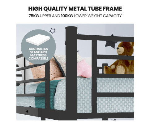 Kingston Slumber 2in1 King Single Metal Bunk Bed Frame, with Modular Design, Dark Matte Grey