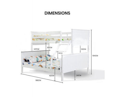 KINGSTON SLUMBER Bunk Bed Frame Modular Single White Wood Kids Double Deck Twin