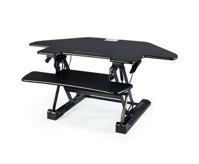 Fortia Corner Desk Riser 110cm Wide Adjustable Sit to Stand for Dual Monitor, Keyboard, Laptop, Black