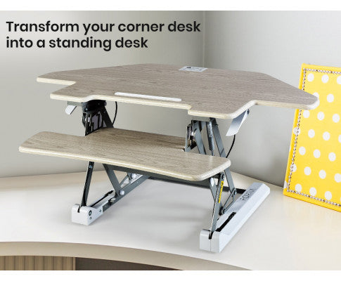 Fortia Corner Desk Riser 110cm Wide Adjustable Sit to Stand for Dual Monitor, Keyboard, Laptop, Beech