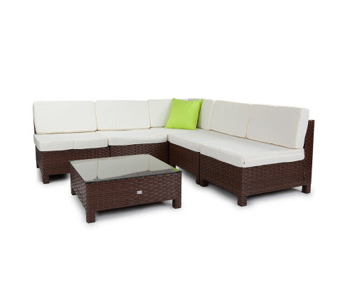 LONDON RATTAN 6pc Outdoor Furniture Setting Wicker Lounge Patio Sofa Set Brown