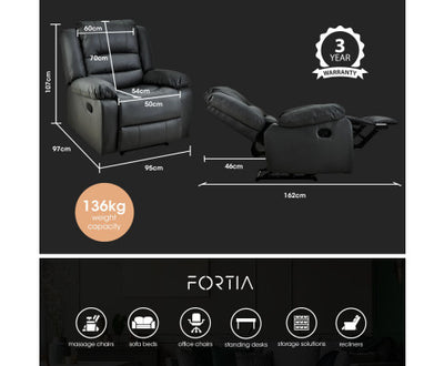 FORTIA Luxury Recliner Faux Leather Chair Lounge Sofa Couch, Black