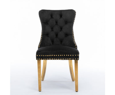 4x Velvet Dining Chairs with Golden Metal Legs-Black