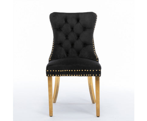 6x Velvet Dining Chairs with Golden Metal Legs-Black