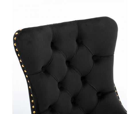 6x Velvet Dining Chairs with Golden Metal Legs-Black