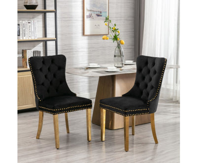 AADEN 2x Velvet Dining Chairs with Golden Metal Legs-Black