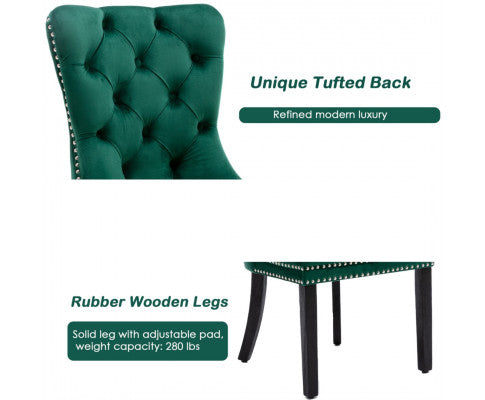 2x Velvet Dining Chairs- Green