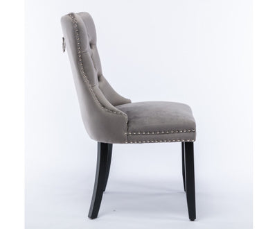 4x Velvet Dining Chairs Upholstered Tufted Kithcen Chair with Solid Wood Legs Stud Trim and Ring-Gray