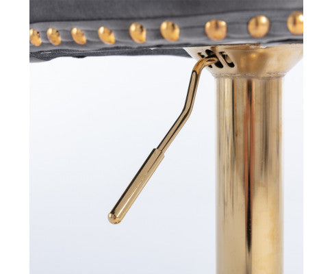 2x Height Adjustable Swivel Bar Stool Velvet Studs Barstool with Footrest and Golden Base- Grey