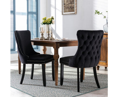 8x Velvet Upholstered Dining Chairs Tufted Wingback Side Chair with Studs Trim Solid Wood Legs for Kitchen