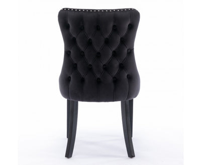 8x Velvet Upholstered Dining Chairs Tufted Wingback Side Chair with Studs Trim Solid Wood Legs for Kitchen