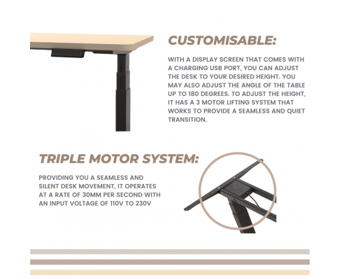EKKIO Adjustable Desk Riser Frame - Three Leg Stand (Black)EK-DRF-103-DR