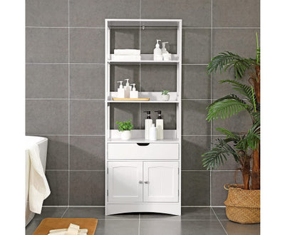 VASAGLE Floor Cabinet with Drawer 3 Open Shelves and Double Doors White BBC67WT