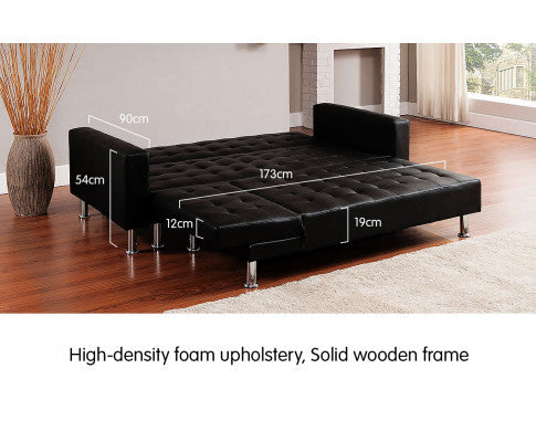 Sarantino Corner Faux Leather Sofa Bed Couch with Chaise - Black