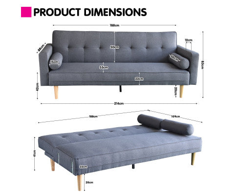 Sarantino Madison Sofa Bed Lounge Couch Futon Furniture Home Dark Grey Linen Suite