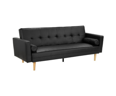 Sarantino Madison Faux Leather Sofa Bed Lounge Couch Futon Furniture Home Suite - Black