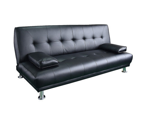 Sarantino Manhattan Sofa Bed Faux Leather Lounge Couch Futon Furniture Suite - Black