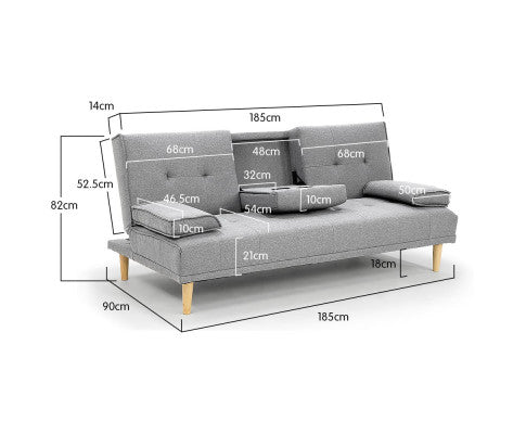 Sarantino Rochester Linen Fabric Sofa Bed Lounge Couch Futon Furniture Suite - Light Grey