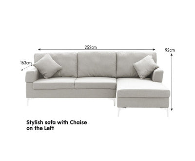 Sarantino Linen Corner Sofa Couch Lounge L-shape W/left Chaise Seat Light Grey