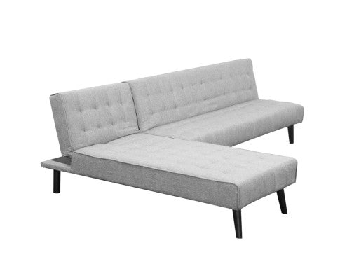 Sarantino 3-seater Corner Sofa Bed With Lounge Chaise Couch Furniture Light Grey