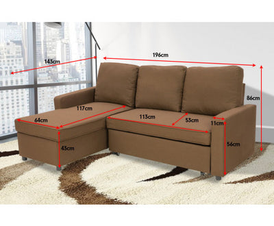 Sarantino Corner Sofa Linen Lounge Couch L-shaped Modular Furniture Chaise Brown
