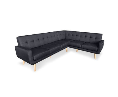 Sarantino Faux Linen Corner Wooden Sofa Lounge L-shaped with Chaise - Black