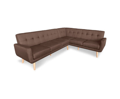Sarantino Faux Linen Corner Wooden Sofa Lounge L-shaped with Chaise - Brown