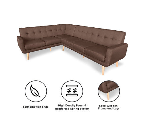 Sarantino Faux Linen Corner Wooden Sofa Lounge L-shaped Futon with Chaise - Brown