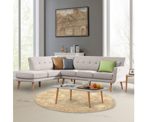 Sarantino Faux Linen Corner Sofa Lounge L-shaped Chaise Light Grey