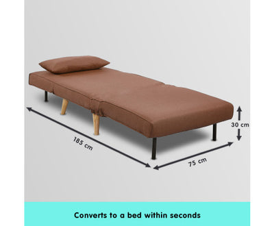 Sarantino Adjustable Chair Single Sofa Bed Faux Linen - Brown