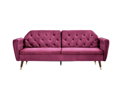 Sarantino Faux Velvet Tufted Sofa Bed Couch Futon - Burgundy