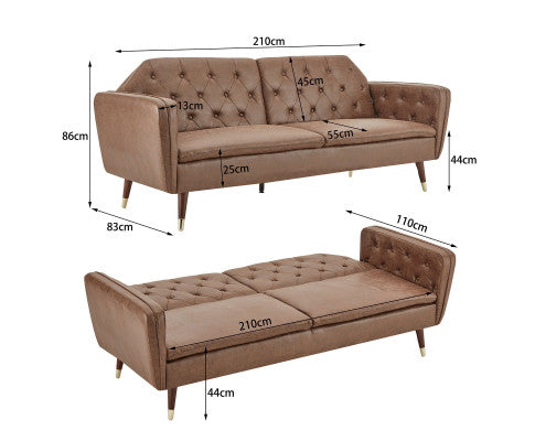 Sarantino Faux Velvet Tufted Sofa Bed Couch Futon - Brown
