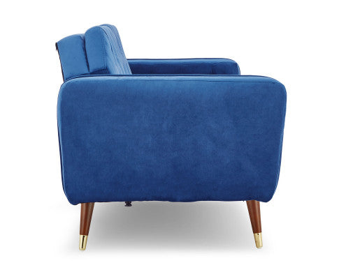 Sarantino Faux Velvet Sofa Bed Couch Furniture Lounge Suite Futon Blue